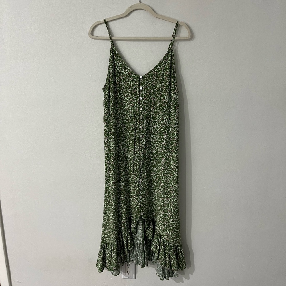 Rails Frida Juniper Green Floral Midi Spaghetti Strap Dress, Sz L